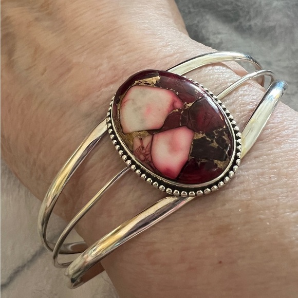 ❤️ Red Rose Pink Dahlia Turquoise Southwestern 926 Adjustable Cuff Bracelet 23gm - Picture 6 of 11